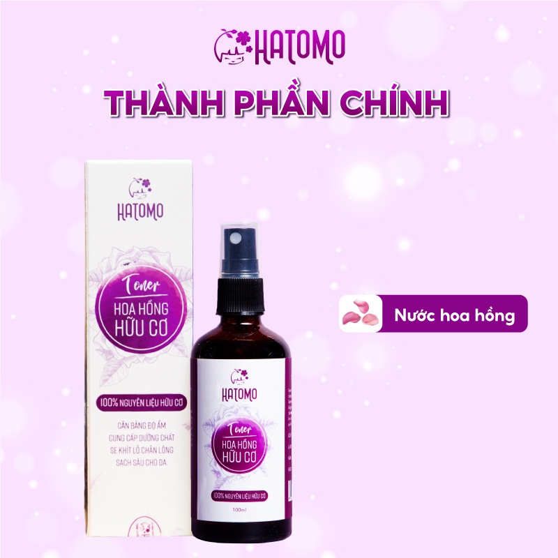 Toner hoa hồng hữu cơ, nước hoa hồng Hatomo cân bằng độ ẩm cho da, dưỡng da sạch sâu (ẢNH THẬT)