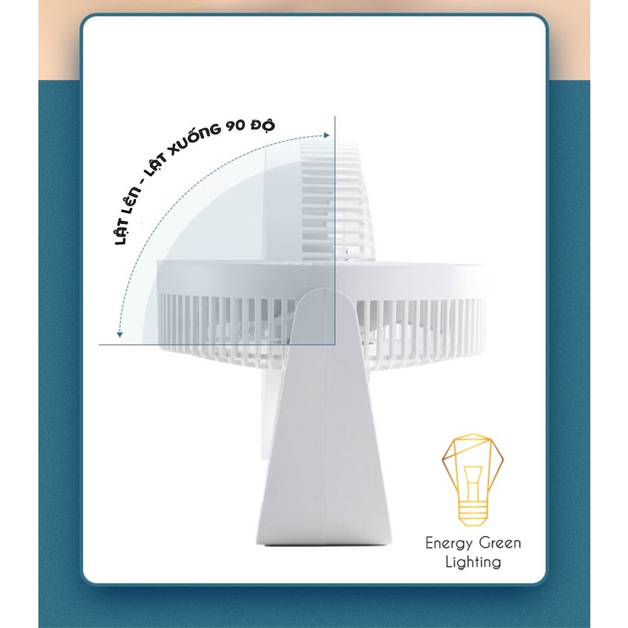Quạt Tích Điện Để Bàn Energy Green Lighting F4 - 4Tốc Độ Gió - Pin 3600mAh Siêu Khỏe - Lật Lên Lật Xuống 90 Độ
