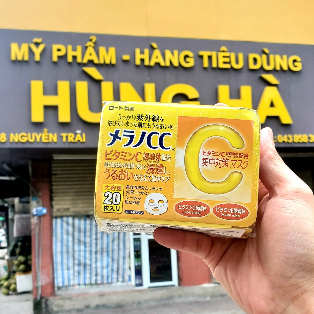 Mặt nạ đắp mặt, mặt nạ dưỡng trắng da, cải thiện thâm sạn, đốm nâu Melano CC Rohto 20 miếng