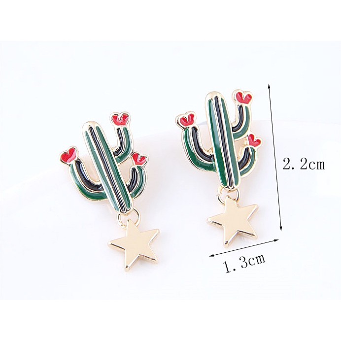 Bông tai hình xương rồng ngôi sao - Khuyên tai nữ kim loại - Cute Cartoon Cactus Earrings