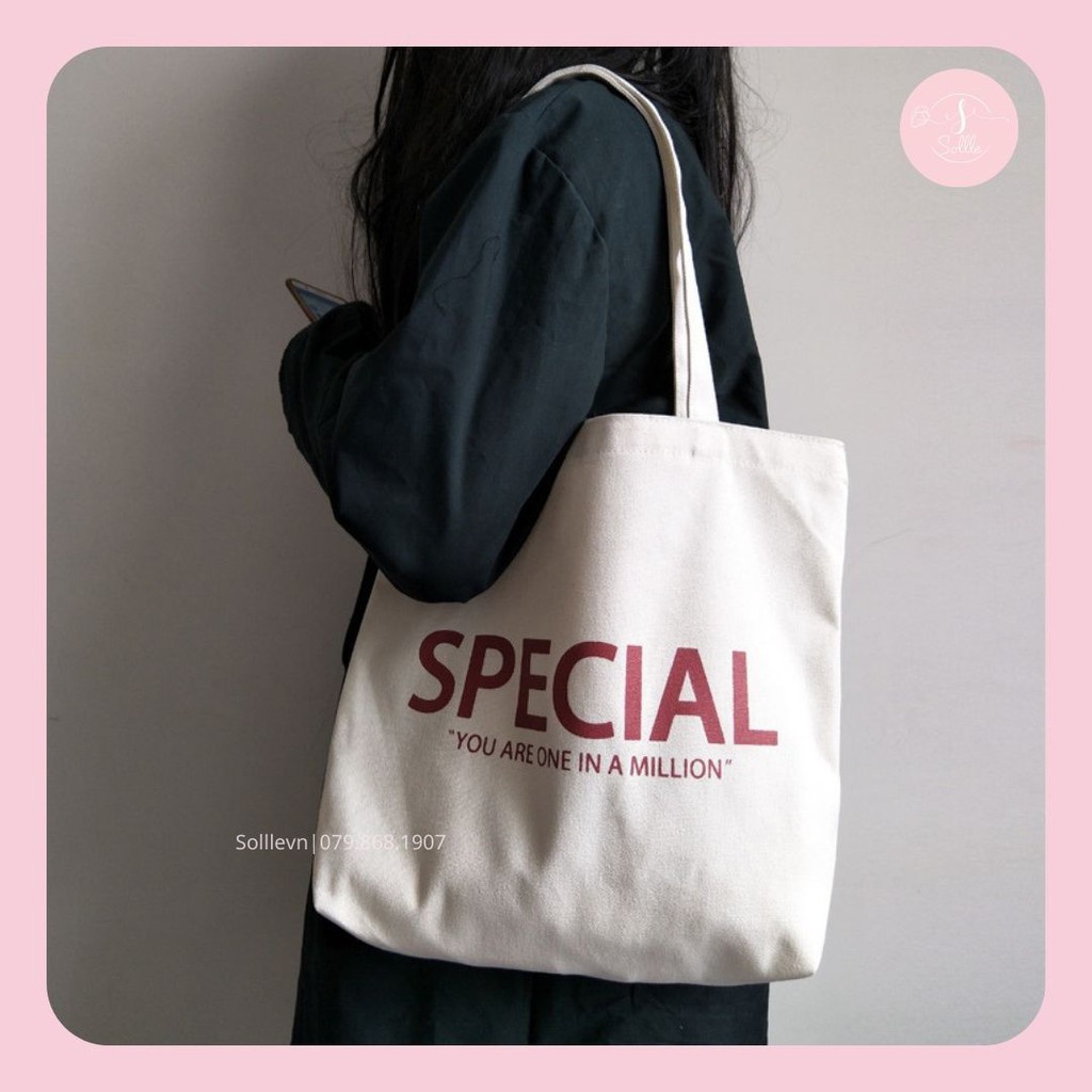 Túi tote Sollle vải canvas chữ SPECIAL, túi ulzzang vải bố mộc không nhuộm hóa chất