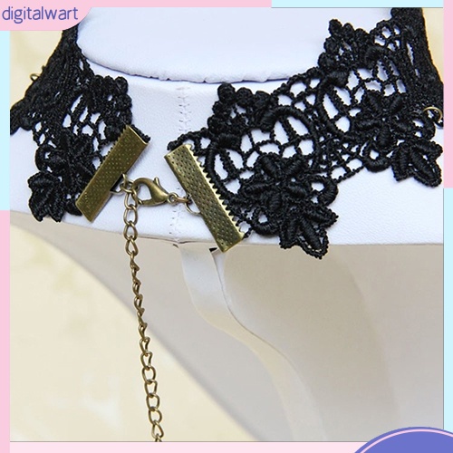 Vòng cổ choker thiết kế ren phối đá quý nhân tạo đen cá tính phong cách gothic dành cho nữ