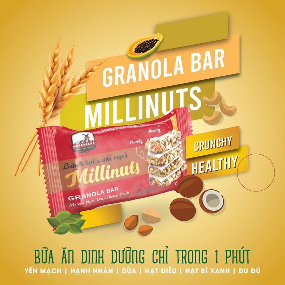 [ HCM Giao Hỏa Tốc] Thanh Ngũ Cốc Yến Mạch Millinuts giàu dinh dưỡng từ 6 loại hạt ngũ cốc hộp 36 thanh (TL: 360g)