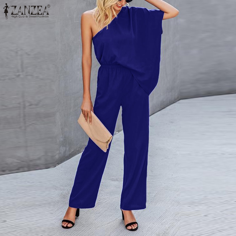 Set đồ Zanzea gồm áo trễ vai và quần dài lưng thun thời trang hè xinh xắn cho nữ