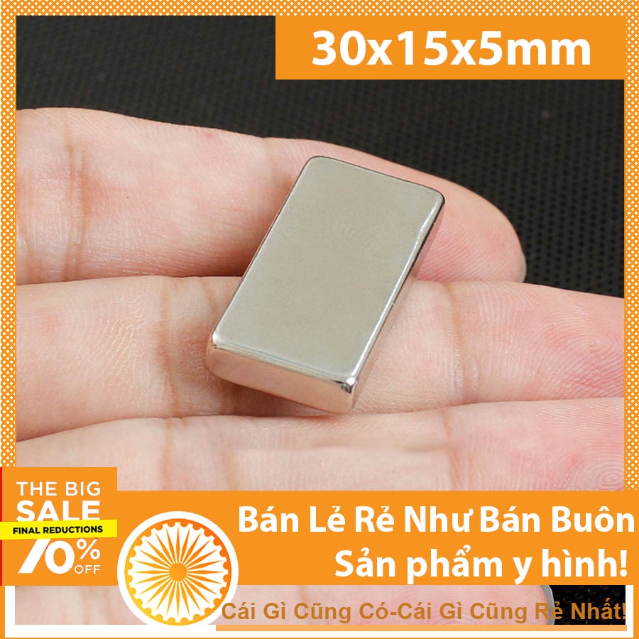 Nam châm vĩnh cửu 30x15x3mm, 30x15x5mm, 30x15x10mm từ tính N35