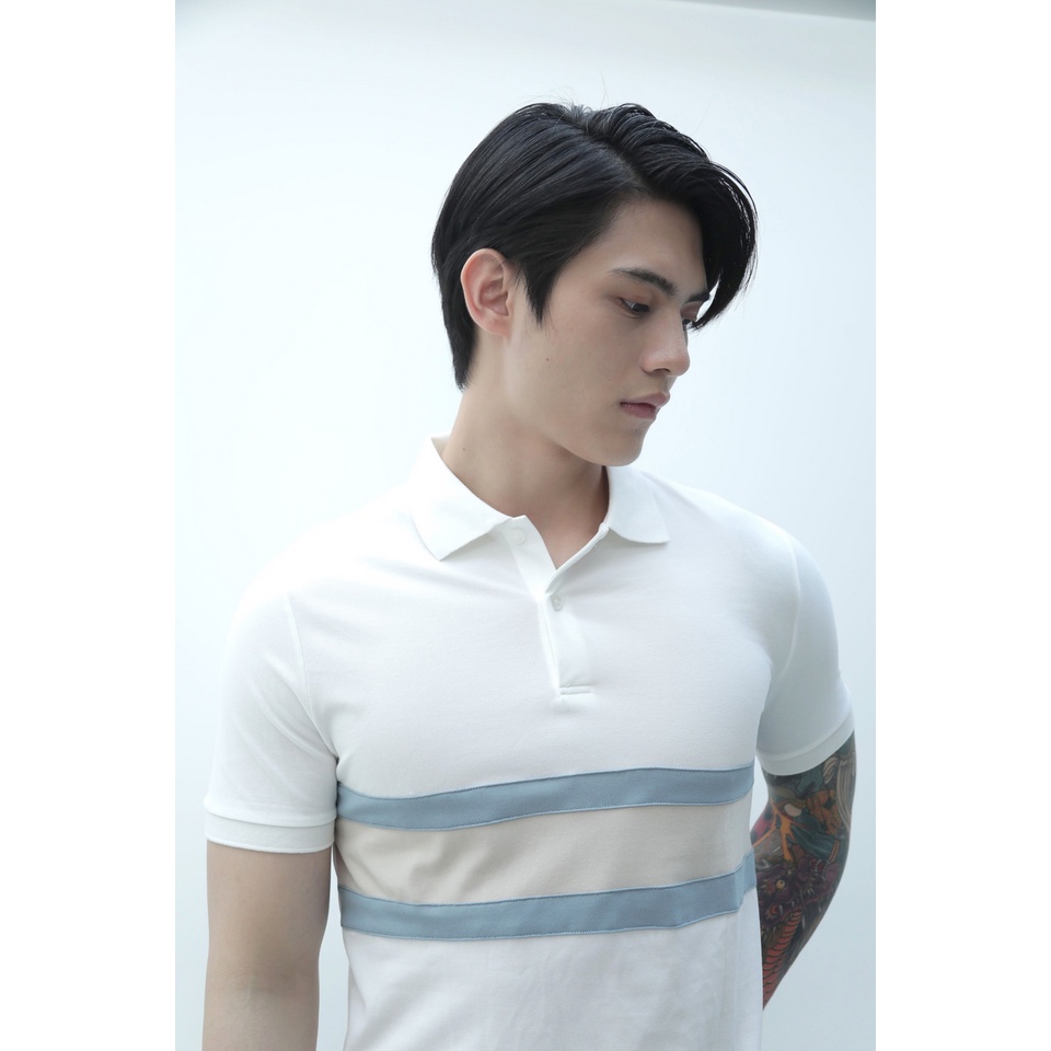 A/G Áo Polo Nam Có Cổ Trắng Đen Phối Sọc Ngang Phom Slimfit Chất Liệu Cotton Thoáng Mát Phong Cách Trẻ Trung