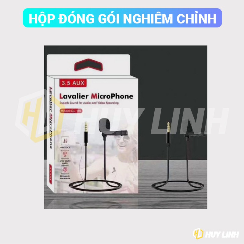 [Mã ELHACE giảm 4% đơn 300K] Micro cài áo Lavalier Microphone GL119 hàng chuẩn 3 Ring - Jack 3.5mm cho điện thoại