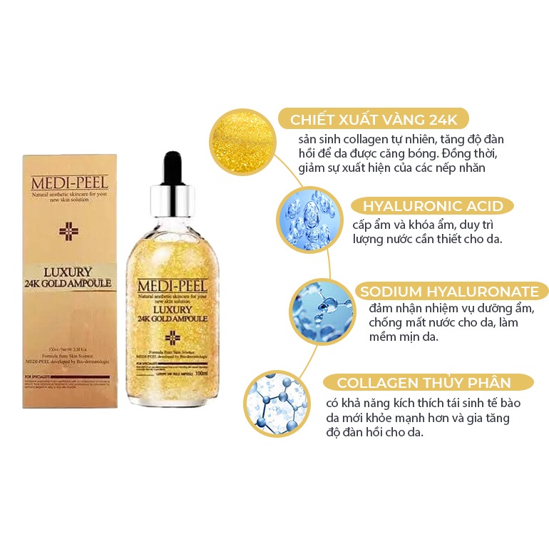 Serum tinh chất vàng 24k căng bóng cấp ẩm mềm mịn da Medipeel luxury 24k gold ampoule