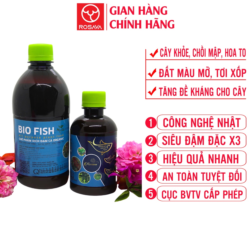 Phân bón lá đạm cá hữu cơ đậm đặc ROSAVA cho cây cảnh, hoa hồng, lan, giấy và sen đá