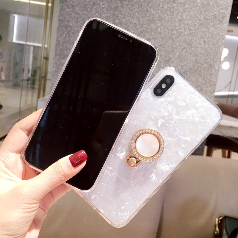 Ốp điện thoại mềm họa tiết vỏ sò có giá đỡ dạng vòng tròn đính đá cho iPhone 11 Pro Apple 6/ 7/ 8p/XS | BigBuy360 - bigbuy360.vn