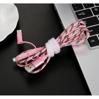 Cáp sạc đa năng 3 in 1 dây dù MICRO/LIGHTNING/TYPE-C