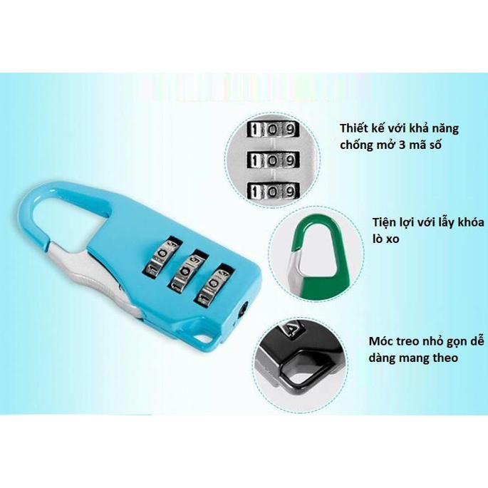 Ổ Khóa Số 3 Số Bảo Mật Khóa VALI,BAO LÔ, TÚI XÁCH, HÀNH LÝ DU LỊCH Nhỏ Gọn, Tiện Ích