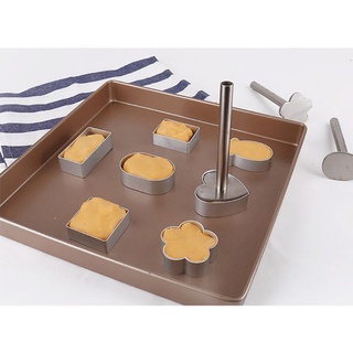Set 10 khuôn nhấn ép và dụng cụ cắt bánh quy hình vuông/chữ nhật/trái tim/hoa/trái dứa tiện dụng