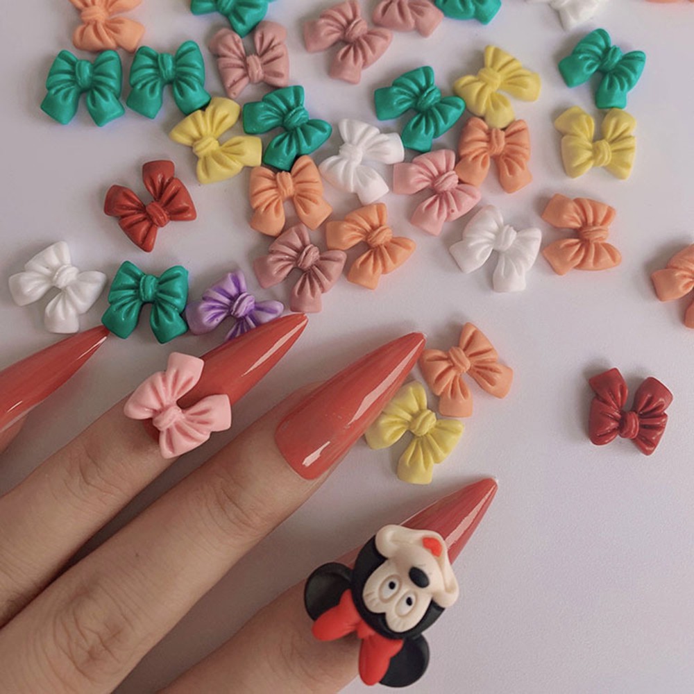 [Hàng mới về] Set 10 hạt phụ kiện đính móng trang trí hình nơ 3D dễ thương