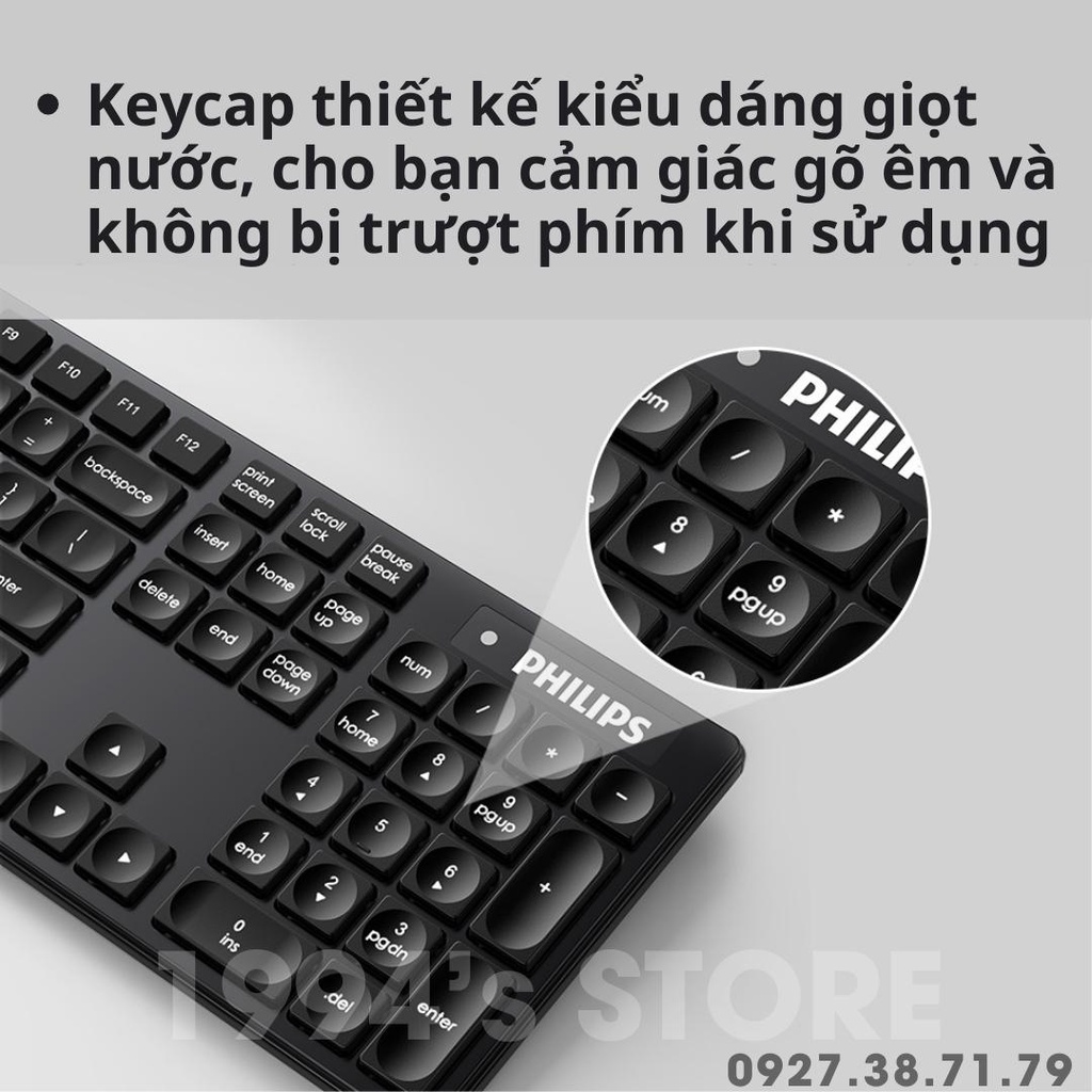 Combo bàn phím và chuột không dây PHILIPS SPT6315 không phát âm thanh khi gõ chống thấm nước - Dùng PC, Laptop, Tivi