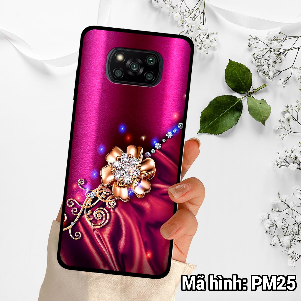 Ốp điện thoại XIAOMI POCO X3 in hình hoa,nữ tính sang trọng – lưng kính tráng gương viền dẻo