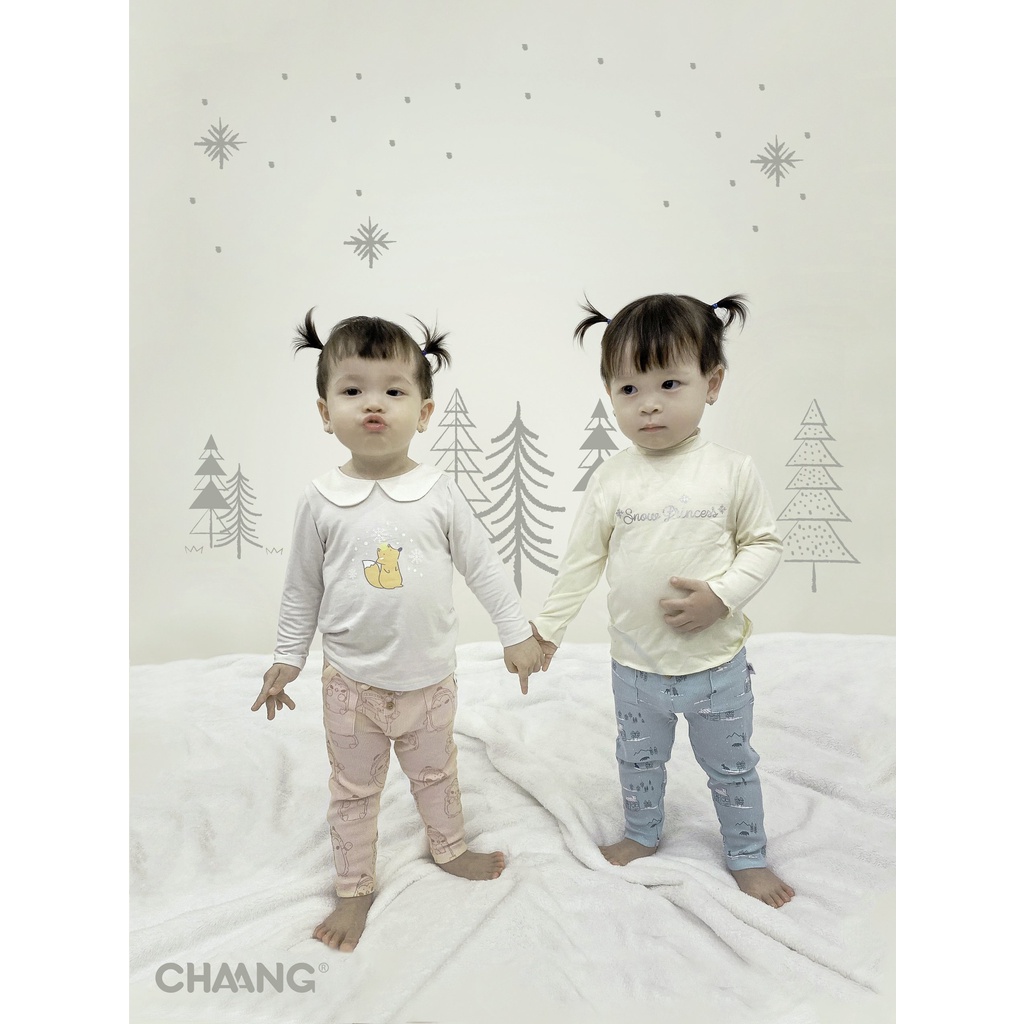 Áo thu đông cho bé gái dài tay cotton cổ sen Snow ghi Chaang