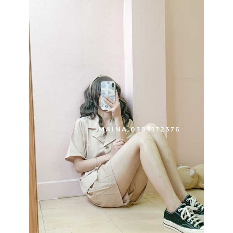 [ẢNH THẬT/ SẴN] Set áo quần sooc đũi hai màu đen be | BigBuy360 - bigbuy360.vn