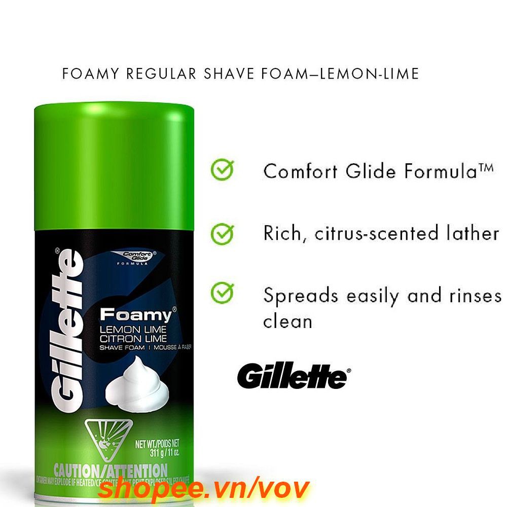Bọt cạo râu Gillette Foamy Lemon Lime 175ml 100% chính hang, vov cung cấp và bảo trợ.