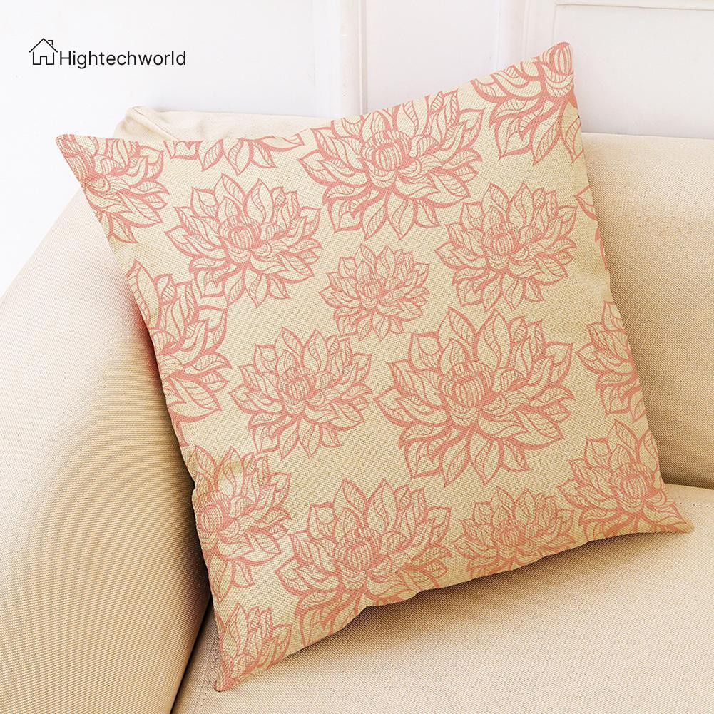 Hightechworld Lotus Printed Linen Pillowcases ​Waist Cushion Cover Sofa Seat Pillow Case