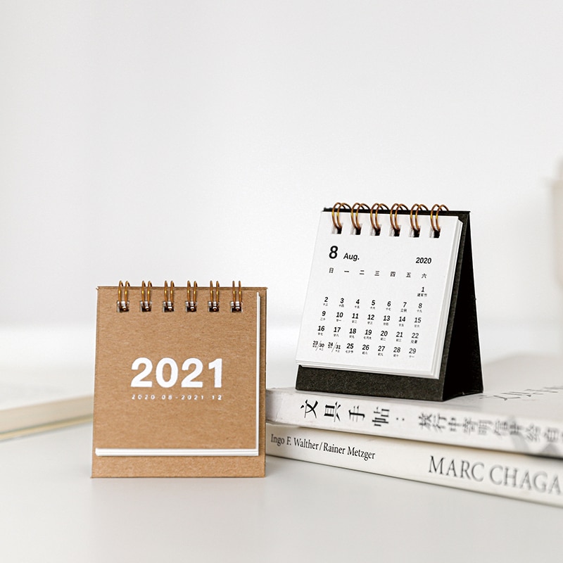 Lịch để bàn mini 2021 Simple Solid color Mini Series Desktop Calendar Dual Daily Schedule Table Planner Yearly Agenda Organizer Office School Office Supplies Stationery gift