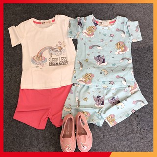 Set 2 bộ cộc tay Pony Xanh HM chất cotton cho bé gái từ 2-10 tuổi