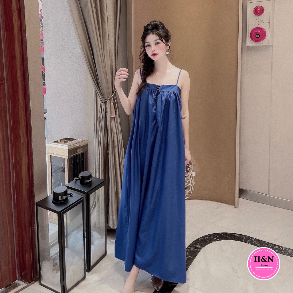 Váy maxi 2 dây thiết kế, váy đi biển 2 dây sang chảnh, màu xanh than tôn da - H&N Store | BigBuy360 - bigbuy360.vn