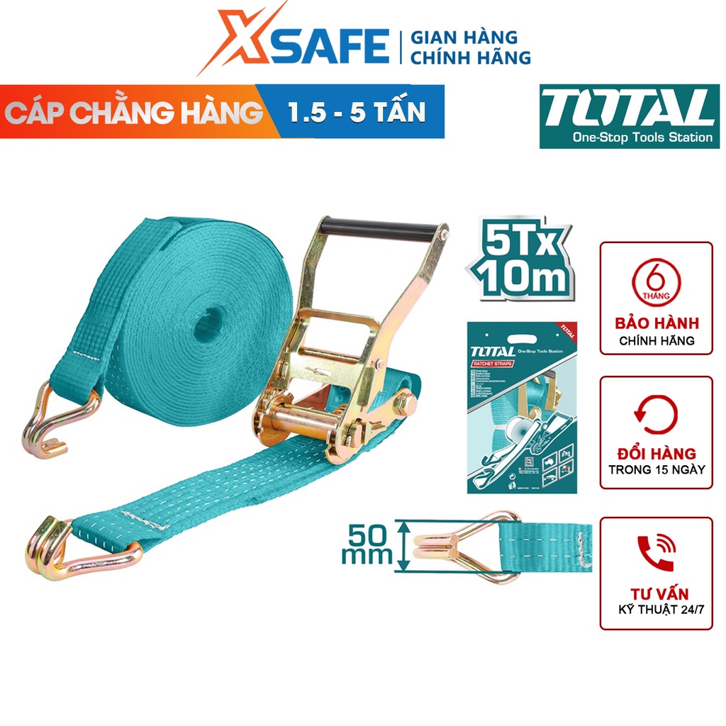 Dây cảo chằng hàng tăng đơ TOTAL 1.5-5 tấn 6-10m, bản 25/35/50cm, chống gỉ, chống trượt, chống dầu nhớt - chính hãng