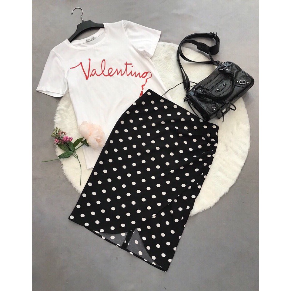 chân váy bút chì xẻ trước màu đen chấm bi 89 | BigBuy360 - bigbuy360.vn