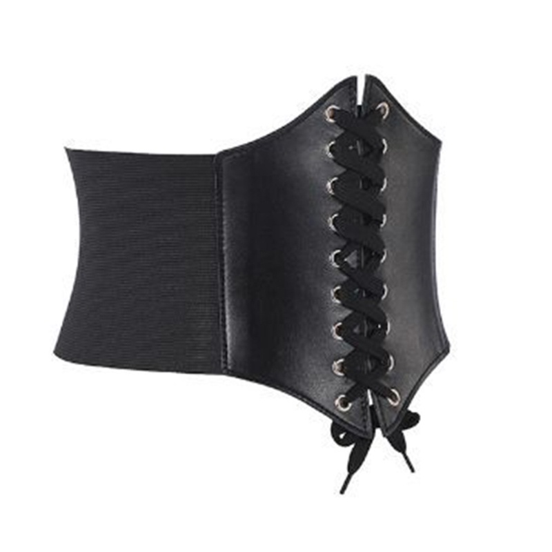 Đai nịt bụng đeo dưới ngực bằng da nhân tạo phối dây buộc co giãn phong cách steampunk Vintage quyến rũ cho nữ