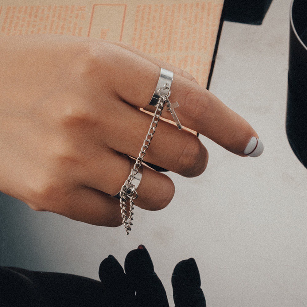 Nhẫn hở phối dây xích tua rua phong cách Punk thời trang cho cả nam và nữ