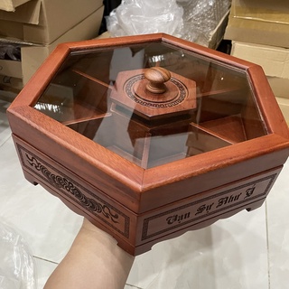 Hộp đựng bánh Kẹo Ngày Tết bằng Gỗ Hương Cao Cấp - trạm chữ tinh xảo xung quanh -- khay đựng mứt tết -- ảnh thực tế