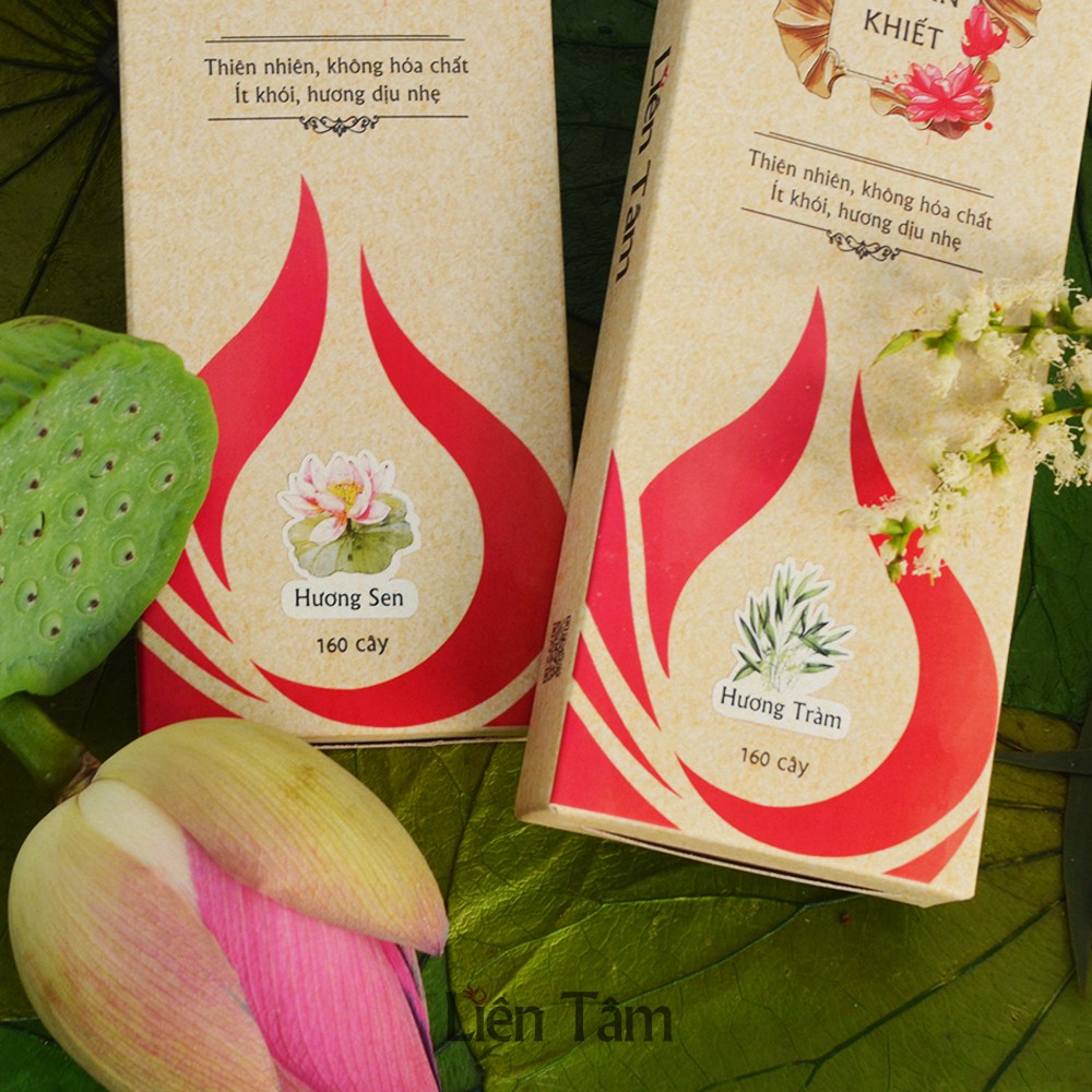 Nhang Sen Hương Tràm DIỆT KHUẨN Liên Tâm - 20.5cm - Hộp 160 cây - Nhang sạch 100% thiên nhiên