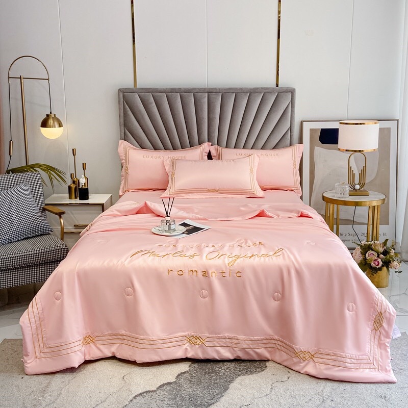 BỘ CHĂN GA GỐI PHI LỤA MALAS CHĂN TRẦN HÈ SIÊU CẤP,trọn bộ 4 món