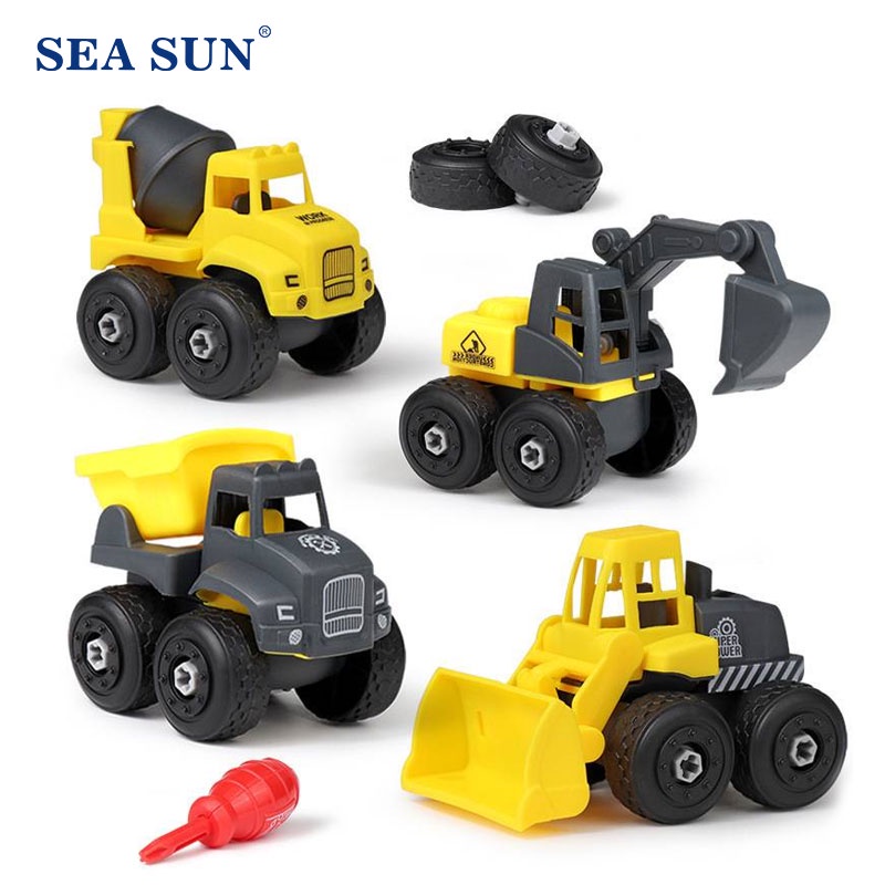 Set 4 món đồ chơi lắp ráp mô hình xe tải xi măng SEA SUN TOYS dành cho bé trai