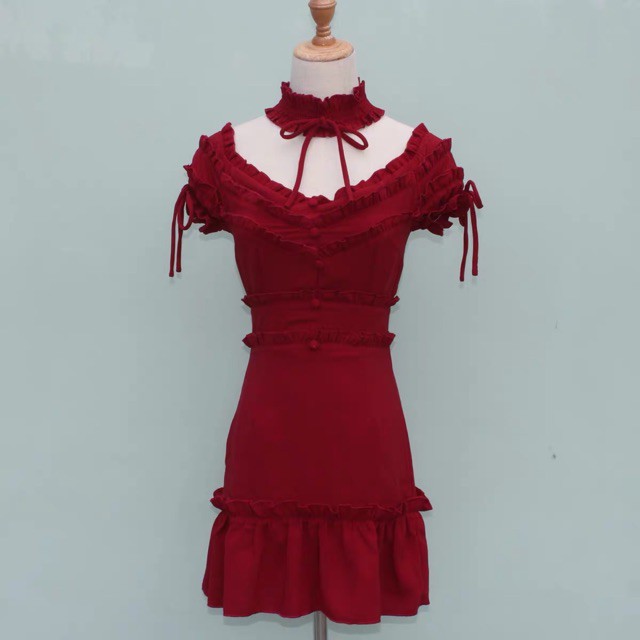 Đầm trễ vai đỏ Chocker đuôi cá sang chảnh ẢNH THẬT CUỐI J0331 | BigBuy360 - bigbuy360.vn