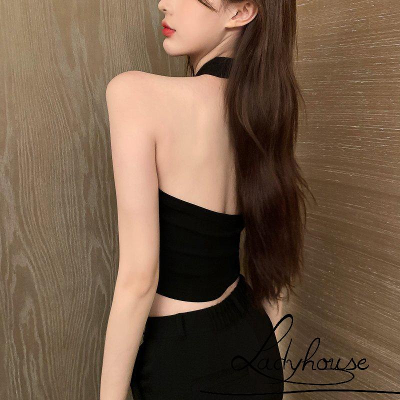 Ld-áo Crop Top Không Tay Hở Lưng Màu Trơn Thời Trang Mùa Hè Màu Trắng/Xám/Đen Cho Nữ