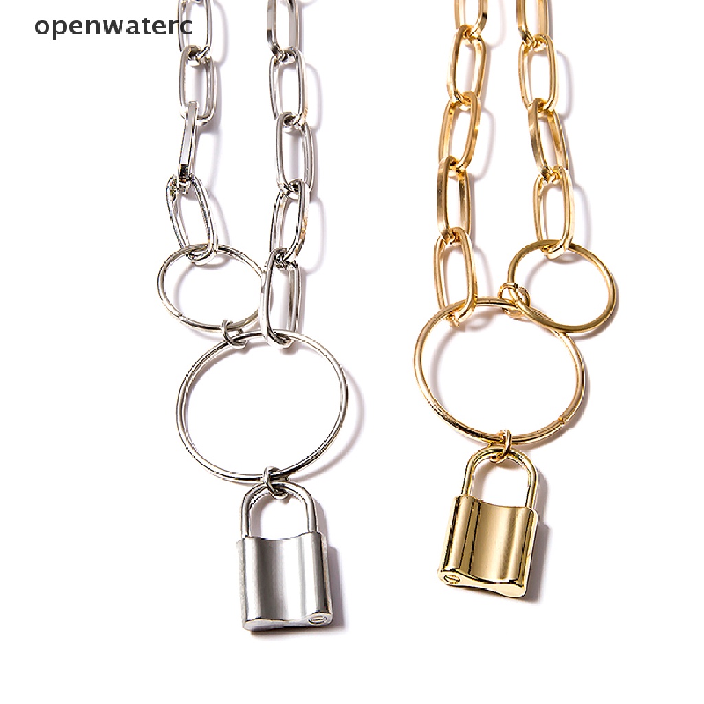 openwaterc Goth Metal Padlock Chain Belt Punk Body Waist Chain Women Waistbands Jewelry vn