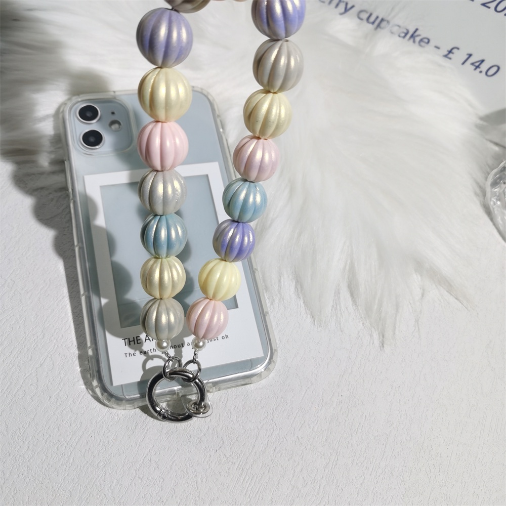 Dây Đeo Điện Thoại Acrylic Đính Hạt Ngọc Trai Màu Macaron Chống Thất Lạc