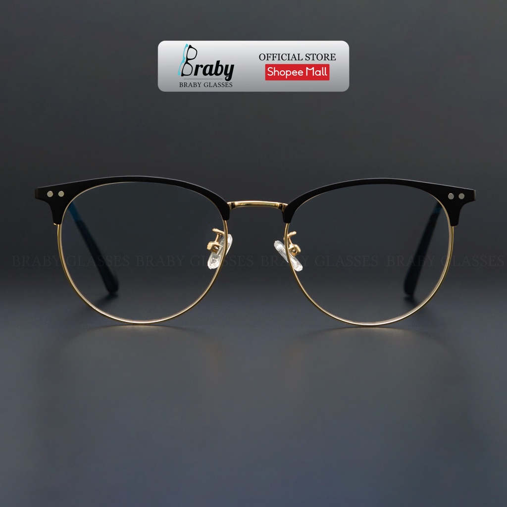 Gọng kính cận tròn nửa gọng thời trang nam nữ Braby Glasses chất liệu Thép chống gỉ thanh mảnh kiểu dáng đơn giản MK02
