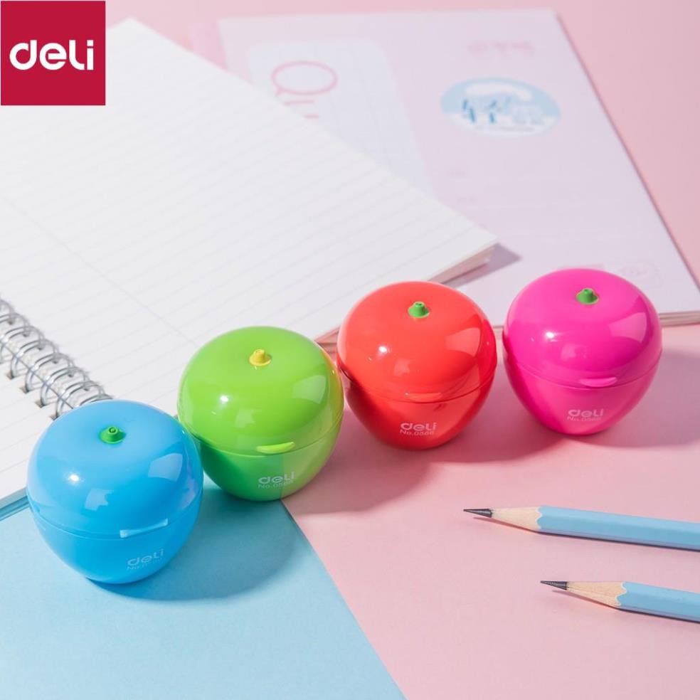 Gọt chì trái táo Deli - 2 lỗ - Xanh lá/Xanh dương/Hồng/Đỏ - 1 chiếc - E0566 [Deli]