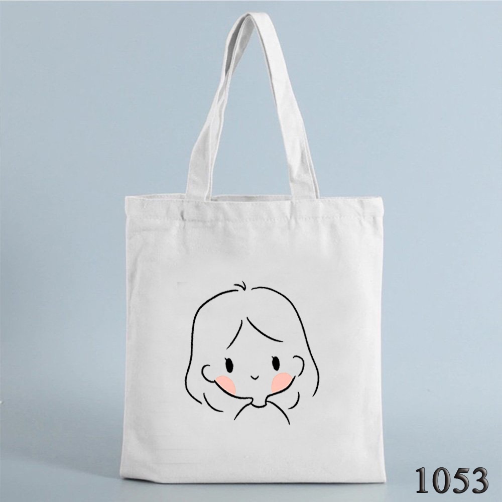 Túi Tote Trắng Vải Canvas Mềm Họa Tiết Cô Gái Má Hồng 1053 Thời Trang Dạo Phố Hàn Quốc Cục Xinh