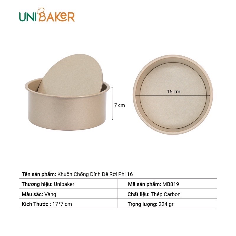 Khuôn tròn chống dính đế rời hãng Unibaker