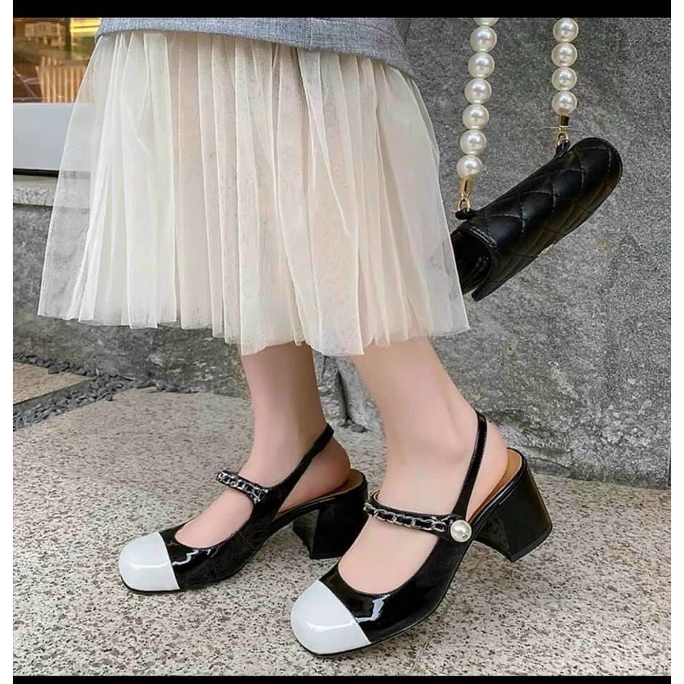 Giày cao gót bít mũi quai xích ngọc, sandal bít mũi quai xích ngọc Chị Đẹp Store mã 9238