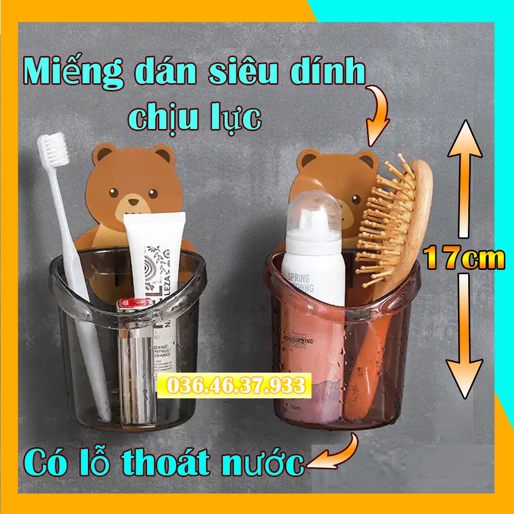 Cốc đựng bàn chải và kem đánh răng hình gấu dán tường chịu lực tốt đa năng sang trọng