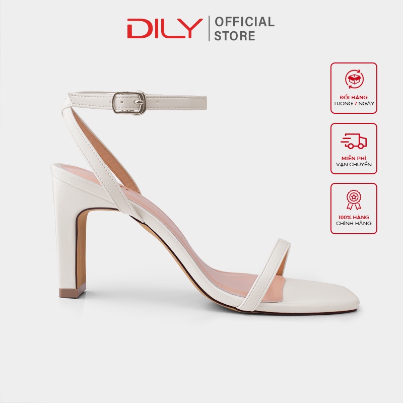 Giày sandal cao gót nữ DILY quai mảnh gót vuông mũi vuông 7cm_AA0279