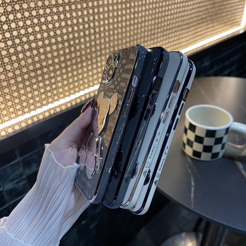 Ốp điện thoại TPU mềm trong suốt mạ viền hình gấu 3D thích hợp cho Iphone13/12/11 Pro Max/Xs Max Xr X 8 7 Plus 6 6S