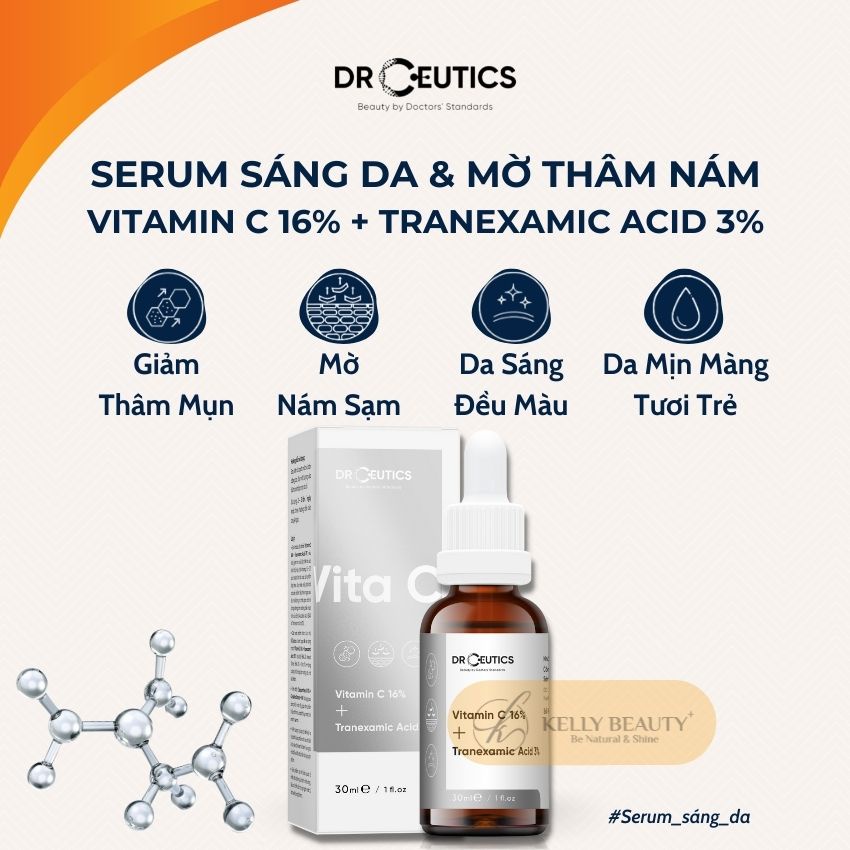 Serum Vitamin C DrCeutics 30ml - Ngừa Lão Hóa, Sáng Da, Mờ Thâm Nám - Vitamin C 16% + Tranexamic 3% | Kelly Beauty