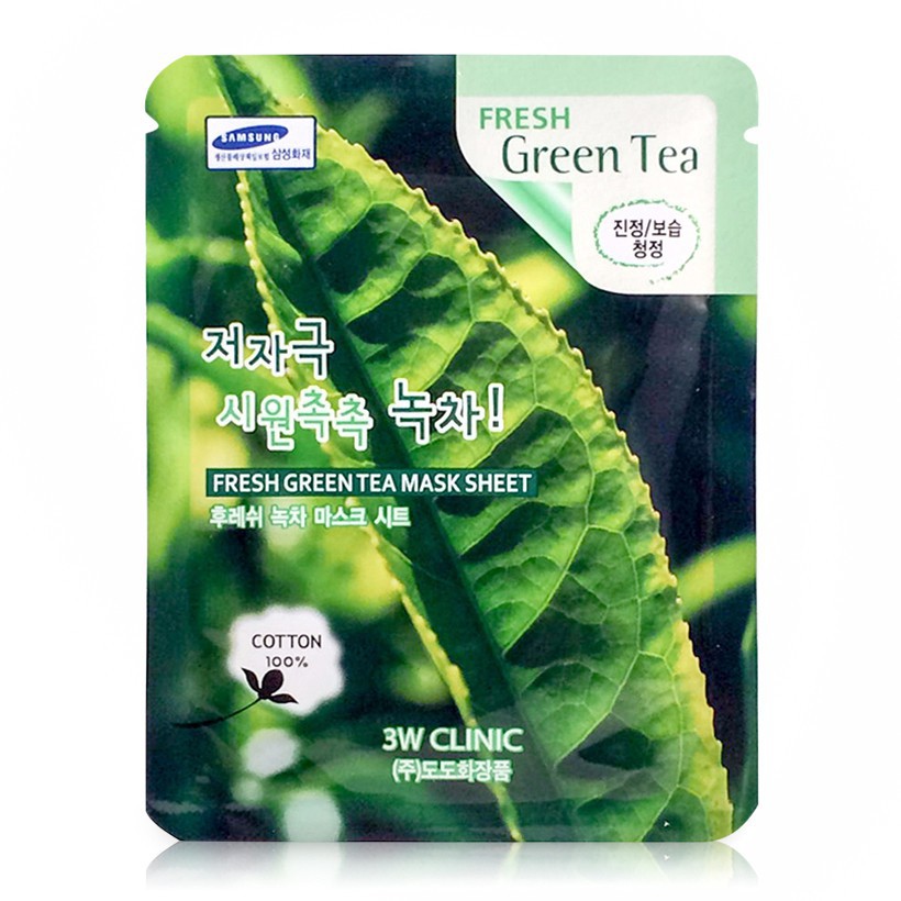 Combo 10 Gói Mặt Nạ Trà Xanh Dưỡng Da 3w Clinic Fresh Greentea Mask Sheet 100% Cotton (23ml/Miếng) - Hàn Quốc Chính Hãng