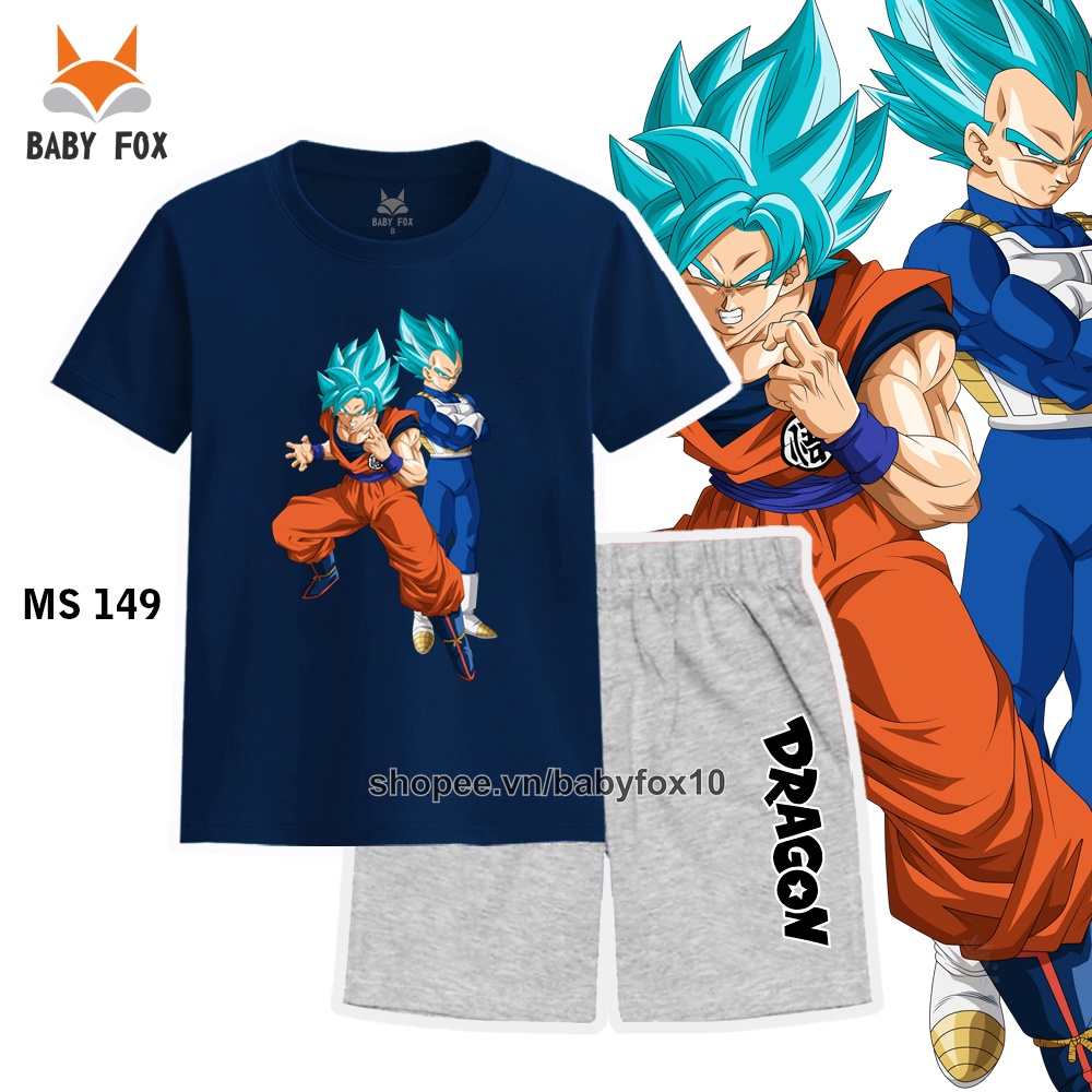Bộ thun bé trai size nhí, trung, đại 100% cotton loại tốt, thương hiệu BABY FOX, hình Dragon Ball, Songoku j
